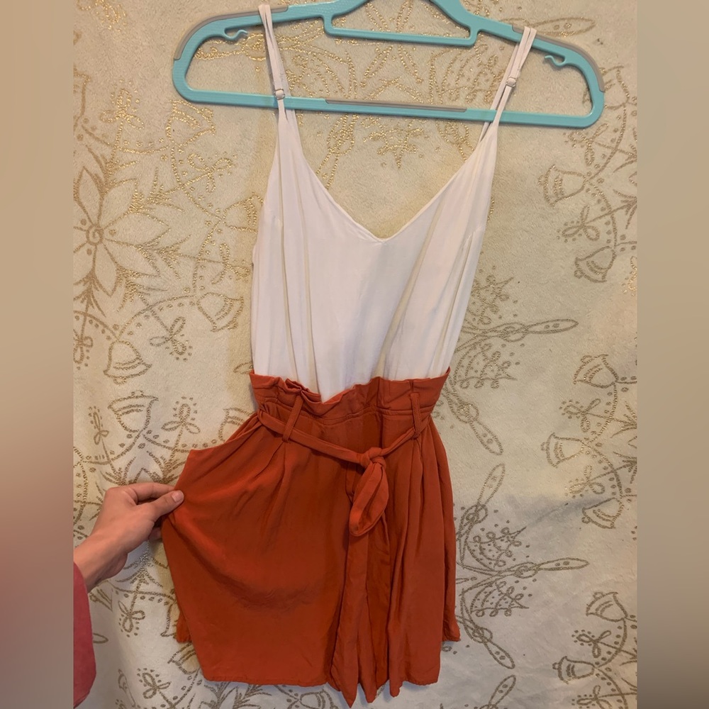 Burnt orange and white romper